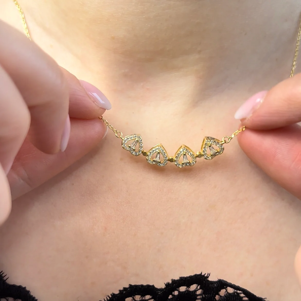 Necklace with clover & heart pendant gold-ice (925 silver) - Image 4