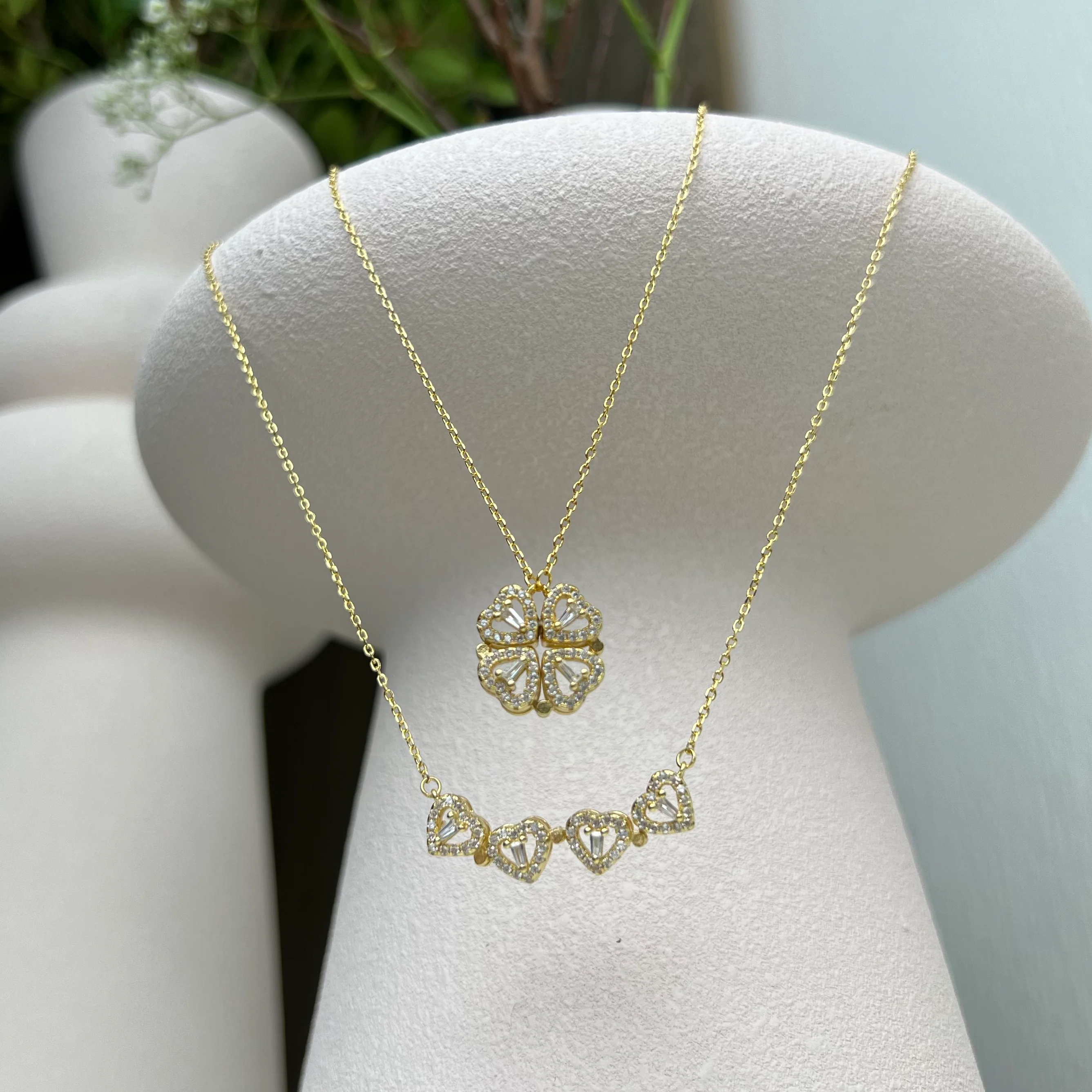 Necklace with clover & heart pendant gold-ice (925 silver) - Image 5