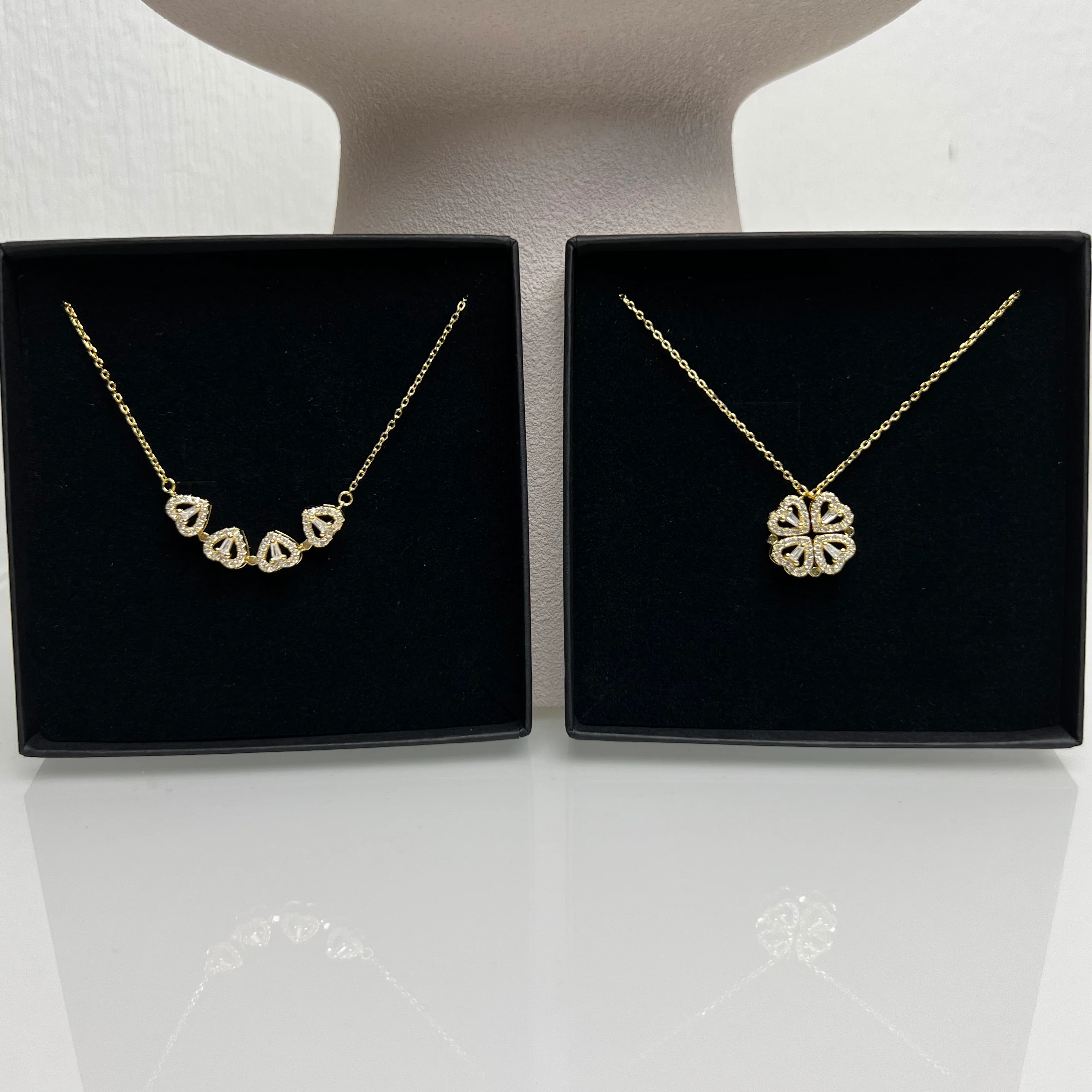 Necklace with clover & heart pendant gold-ice (925 silver) - Image 6